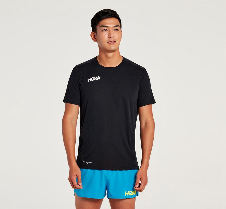 Hoka One One Top Erkek Siyah - Performance Short Sleeve - DE7086924